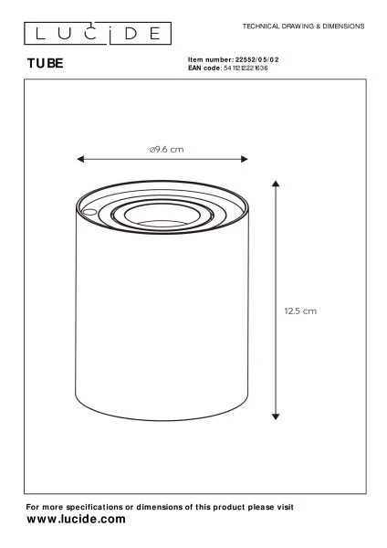 Lucide TUBE - Lampe de table - Ø 9,6 cm - LED 3 StepDim - GU10 - 1x5W 2600K/2800K - Or Mat / Laiton - technique